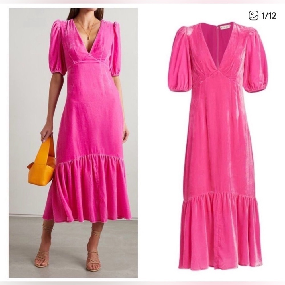 Rhode ester pink velvet midi dress
